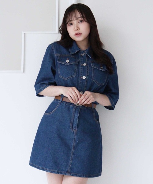 titty&Co. PETIT(ティティアンドコープティ)の「【titty&Co.PETIT 】デニムサファリワンピース(ワンピース・レディース・インディゴブルー・FREE)」の3枚目の写真