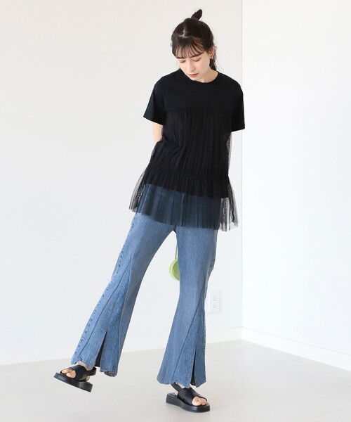 Ray BEAMS(レイビームス)の「Ray BEAMS / チュール レイヤード Tシャツ(Tシャツ/カットソー・レディース・ベージュ/ブラック・ONE SIZE)」の14枚目の写真