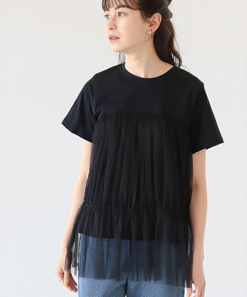 RAY BEAMS◆半袖カットソー/--/コットン/BEG/61-04-0270-101/23SS/チュールレイヤードTシャツ// RAY BEAMS◇半袖カットソー/--/コットン/BEG/61-04-0270-101