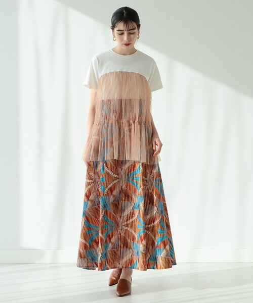 RAY BEAMS◆半袖カットソー/--/コットン/BEG/61-04-0270-101/23SS/チュールレイヤードTシャツ// RAY BEAMS◇半袖カットソー/--/コットン/BEG/61-04-0270-101
