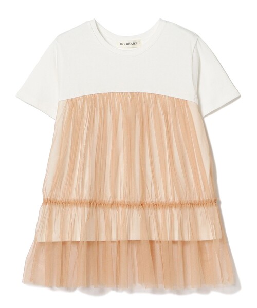 Ray BEAMS(レイビームス)の「Ray BEAMS / チュール レイヤード Tシャツ(Tシャツ/カットソー・レディース・ベージュ/ブラック・ONE SIZE)」の8枚目の写真
