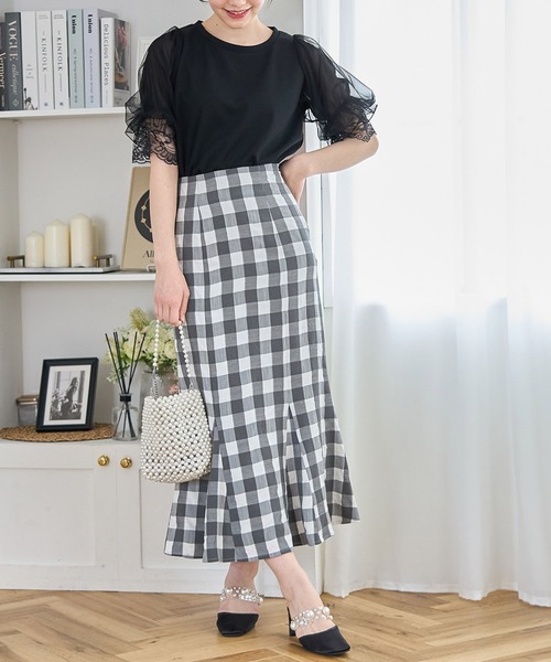 tocco closet（トッコ　クローゼット）の「ギンガムチェックマーメイドスカート（スカート・レディース・ピンク系その他/チャコール・M）」の5枚目の写真