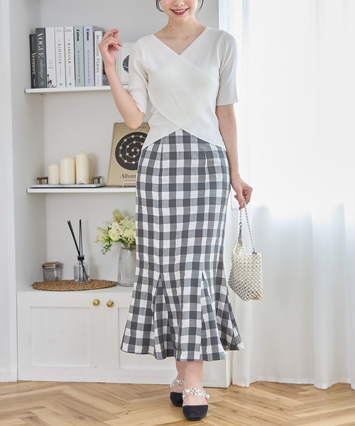 tocco closet（トッコ　クローゼット）の「ギンガムチェックマーメイドスカート（スカート・レディース・ピンク系その他/チャコール・M）」の8枚目の写真
