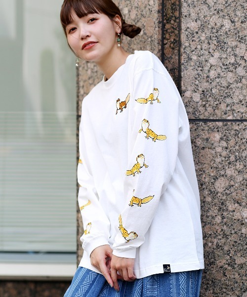 go slow caravan(ゴースローキャラバン)の「go slow caravan USAコットン レオパードゲッコーTシャツ【WEB限定】(Tシャツ/カットソー・レディース・ダークグリーン/ピンク/ホワイト/ブラック・MEDIUM)」の2枚目の写真