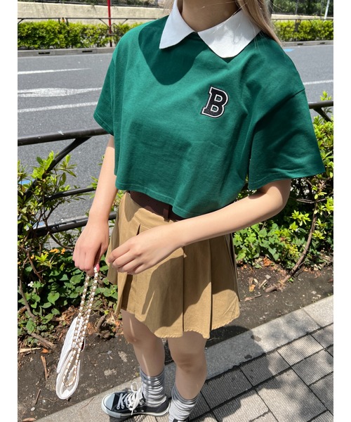 WC(ダブル シー)の「BワンポイントショートTシャツ(Tシャツ/カットソー・レディース・グリーン/ブラック・FREE)」の1枚目の写真