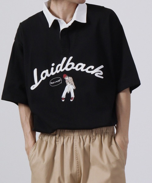 Red Cap Girl(レッドキャプガール)の「Red Cap Girl ヘビーウェイト 天竺 フロントプリント ビッグシルエット ラガーTシャツ 半袖(Tシャツ/カットソー・メンズ・ブルー/ホワイト×ブラック/ブラック×ホワイト/ブラック・M/L)」の22枚目の写真