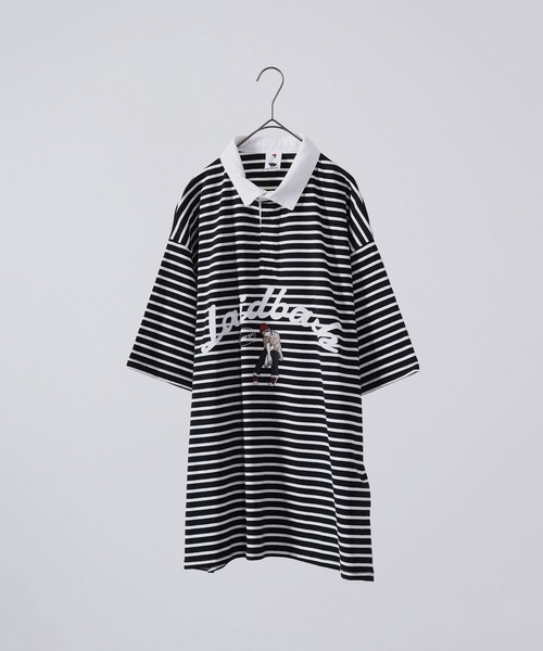 Red Cap Girl(レッドキャプガール)の「Red Cap Girl ヘビーウェイト 天竺 フロントプリント ビッグシルエット ラガーTシャツ 半袖(Tシャツ/カットソー・メンズ・ブルー/ホワイト×ブラック/ブラック×ホワイト/ブラック・M/L)」の7枚目の写真