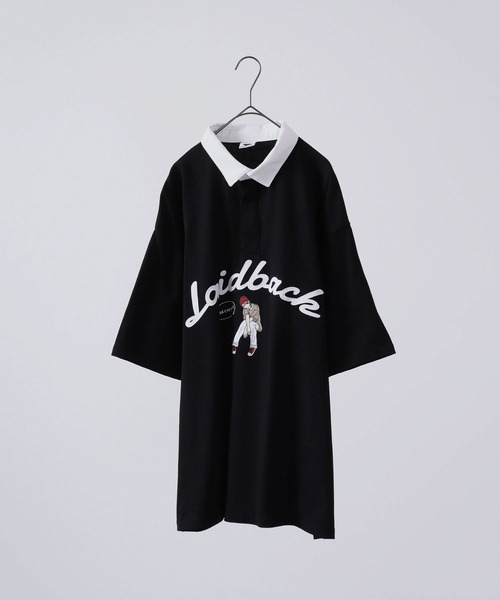 Red Cap Girl(レッドキャプガール)の「Red Cap Girl ヘビーウェイト 天竺 フロントプリント ビッグシルエット ラガーTシャツ 半袖(Tシャツ/カットソー・メンズ・ブルー/ホワイト×ブラック/ブラック×ホワイト/ブラック・M/L)」の6枚目の写真