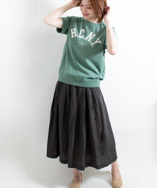 ALL ORDINARIES（オールオーディナリーズ）の「ピグメント染め H.C.N.Y. ラグラン半袖Tシャツ（Tシャツ/カットソー・レディース・グリーン/グレー/ピンク/アイボリー・S/M/L/XL）」の13枚目の写真