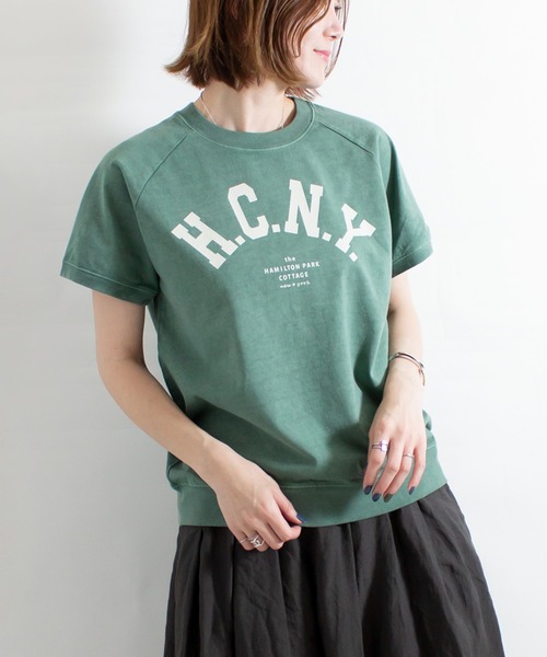ALL ORDINARIES（オールオーディナリーズ）の「ピグメント染め H.C.N.Y. ラグラン半袖Tシャツ（Tシャツ/カットソー・レディース・グリーン/グレー/ピンク/アイボリー・S/M/L/XL）」の8枚目の写真