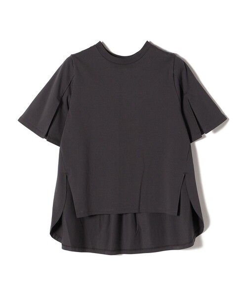 SHIPS（シップス）の「* オーガニックコットン スリット スリーブ フレア TEE◇（Tシャツ/カットソー・レディース・チャコールグレー/オフホワイト/グリーン・ONE SIZE）」の4枚目の写真
