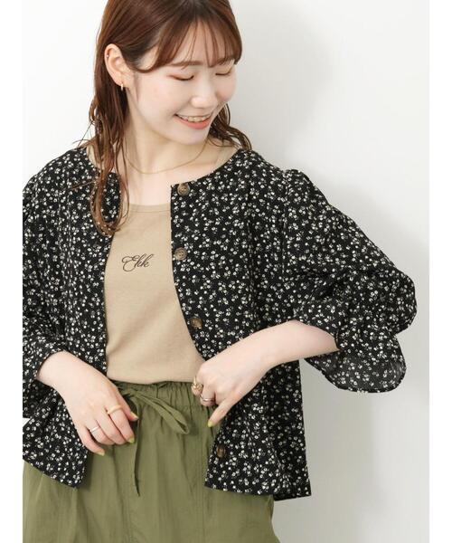 ユキ✴︎新品タグ付✴︎ エスニックフラワー パフスリーブショートブラウス suzuki takayuki スズキタカユキ puff-sleeve blouse [T001-12/bay leaf]