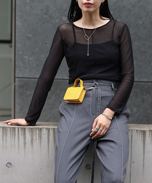 COLONY 2139（コロニートゥーワンスリーナイン）の「シアーメロー切替トップス（Tシャツ/カットソー・レディース・グリーン/グレー/ネイビー/ブラック・FREE）」の10枚目の写真