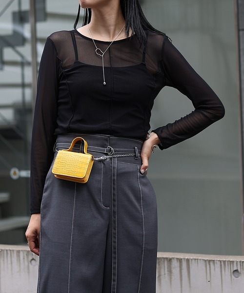 COLONY 2139（コロニートゥーワンスリーナイン）の「シアーメロー切替トップス（Tシャツ/カットソー・レディース・グリーン/グレー/ネイビー/ブラック・FREE）」の16枚目の写真