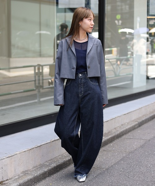 COLONY 2139（コロニートゥーワンスリーナイン）の「シアーメロー切替トップス（Tシャツ/カットソー・レディース・グリーン/グレー/ネイビー/ブラック・FREE）」の12枚目の写真