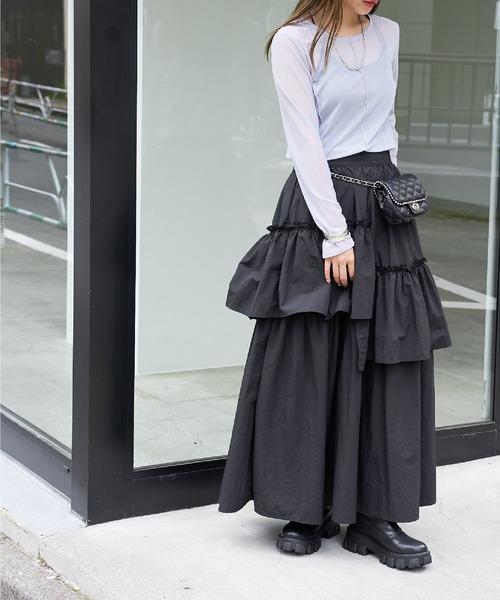 COLONY 2139（コロニートゥーワンスリーナイン）の「シアーメロー切替トップス（Tシャツ/カットソー・レディース・グリーン/グレー/ネイビー/ブラック・FREE）」の14枚目の写真