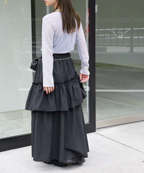 COLONY 2139（コロニートゥーワンスリーナイン）の「シアーメロー切替トップス（Tシャツ/カットソー・レディース・グリーン/グレー/ネイビー/ブラック・FREE）」の20枚目の写真