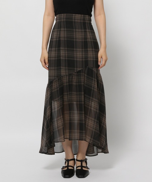 mysty woman（ミスティウーマン）の「イレギュラーヘムチェックスカート 978495（スカート・レディース・ホワイト系その他/ブラック系その他・FREE）」の3枚目の写真