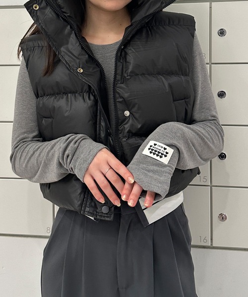 IENA 黒 ダウンベスト スタンドカラー セール】スタンドカラークロップド中綿ベスト（ダウンベスト