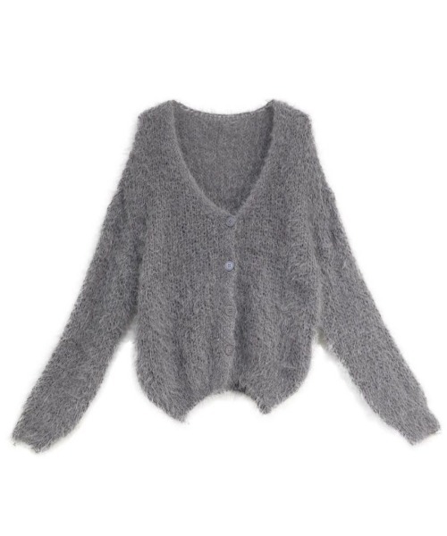 ISOOK(アイスー)の「シャギーニットカーディガン / 前後2way シャギーニット ニットカーディガン ルーズニット シャギートップス(カーディガン/ボレロ・レディース・グレー/ブラック・FREE)」の11枚目の写真