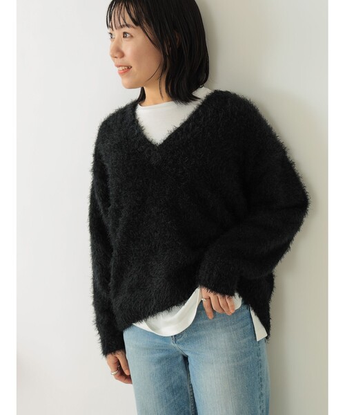 B:MING by BEAMS（ビーミングバイビームス）の「B:MING by BEAMS / ロングスリーブ Tシャツ × シャギーニット セット（ニット/セーター・レディース・ブラック/ブルー系その他2/グレー/グリーン・ONE SIZE）」の2枚目の写真