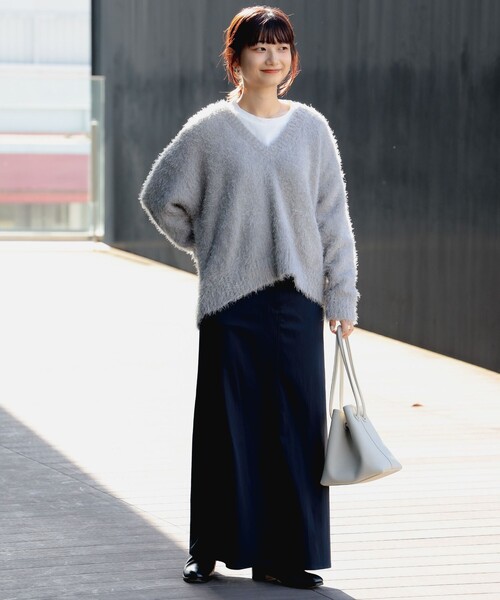 B:MING by BEAMS（ビーミングバイビームス）の「B:MING by BEAMS / ロングスリーブ Tシャツ × シャギーニット セット（ニット/セーター・レディース・ブラック/ブルー系その他2/グレー/グリーン・ONE SIZE）」の5枚目の写真