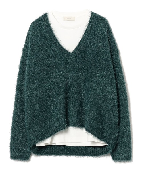B:MING by BEAMS（ビーミングバイビームス）の「B:MING by BEAMS / ロングスリーブ Tシャツ × シャギーニット セット（ニット/セーター・レディース・ブラック/ブルー系その他2/グレー/グリーン・ONE SIZE）」の4枚目の写真