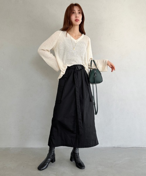 un+frame（アンフレーム）の「buckle belt long skirt／バックルベルトロングカーゴスカート（スカート・レディース・ホワイト/アイボリー/ブラック/カーキ・FREE）」の11枚目の写真