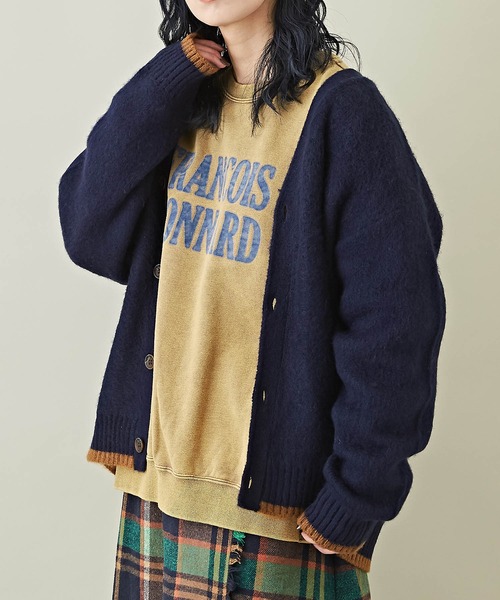 CUBE SUGAR（キューブシュガー）の「モヘアタッチジャガード無地Vネックカーディガン（カーディガン/ボレロ・レディース・マスタード/ネイビー/ホワイト/レッド/ブラック・M）」の3枚目の写真