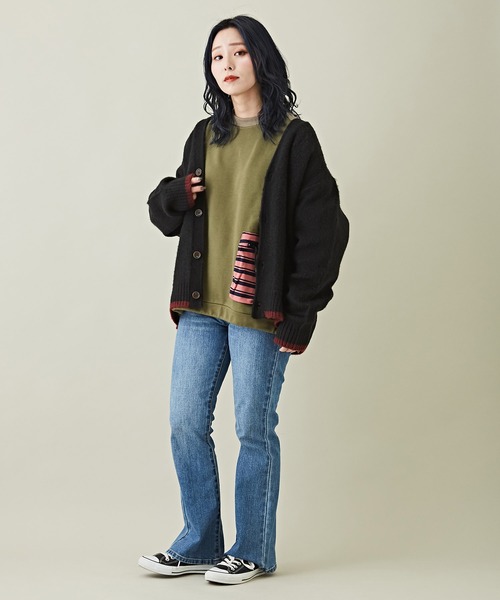 CUBE SUGAR（キューブシュガー）の「モヘアタッチジャガード無地Vネックカーディガン（カーディガン/ボレロ・レディース・マスタード/ネイビー/ホワイト/レッド/ブラック・M）」の12枚目の写真