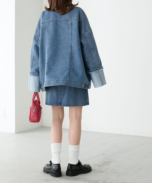 BONLECILL（ボンルシール）の「ターンバックステッチスリーブ ジップデニムジャケット（デニムジャケット・レディース・ブルー/ブラック/ブルー系1/ネイビー/グレー・FREE）」の11枚目の写真