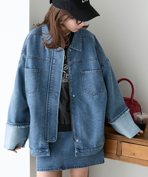 BONLECILL（ボンルシール）の「ターンバックステッチスリーブ ジップデニムジャケット（デニムジャケット・レディース・ブルー/ブラック/ブルー系1/ネイビー/グレー・FREE）」の15枚目の写真