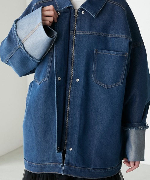 BONLECILL（ボンルシール）の「ターンバックステッチスリーブ ジップデニムジャケット（デニムジャケット・レディース・ブルー/ブラック/ブルー系1/ネイビー/グレー・FREE）」の19枚目の写真