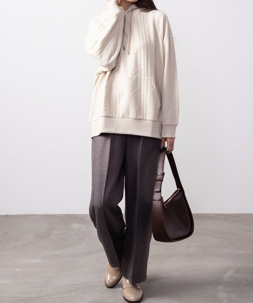 Mac-House(マックハウス)の「ふくれジャガードプルパーカー(パーカー・レディース・チャコールグレー/ライトベージュ/カーキ・L/M)」の7枚目の写真