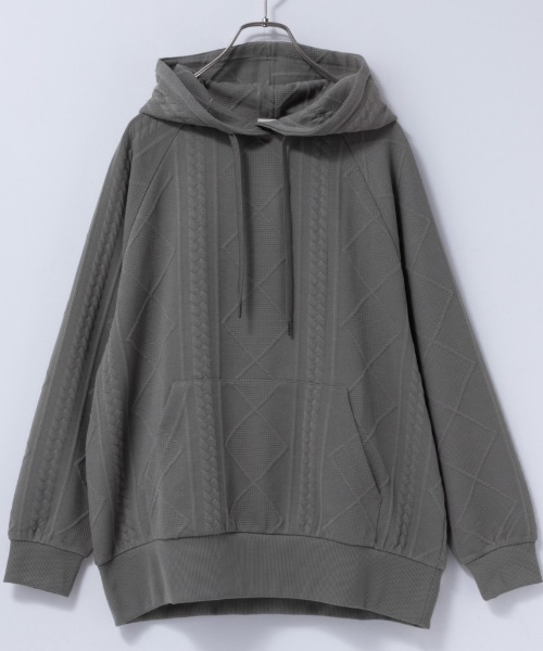 Mac-House(マックハウス)の「ふくれジャガードプルパーカー(パーカー・レディース・チャコールグレー/ライトベージュ/カーキ・L/M)」の6枚目の写真