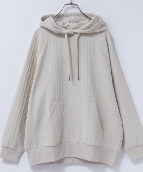 Mac-House(マックハウス)の「ふくれジャガードプルパーカー(パーカー・レディース・チャコールグレー/ライトベージュ/カーキ・L/M)」の8枚目の写真