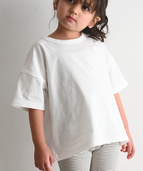 PUPPAPUPO（プッパプーポ）の「オーバーサイズ 半袖 Tシャツ（Tシャツ/カットソー・キッズ・ベージュ/ミント/ブラウン/グレー/チャコールグレー/アイボリー/グレイッシュベージュ/ベビーピンク/イエロー/ホワイト/オートミール/チャコール・80/90/100/110/120/130）」の2枚目の写真
