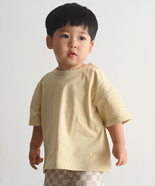PUPPAPUPO（プッパプーポ）の「オーバーサイズ 半袖 Tシャツ（Tシャツ/カットソー・キッズ・ベージュ/ミント/ブラウン/グレー/チャコールグレー/アイボリー/グレイッシュベージュ/ベビーピンク/イエロー/ホワイト/オートミール/チャコール・80/90/100/110/120/130）」の11枚目の写真