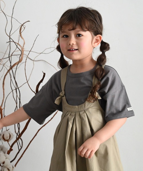 PUPPAPUPO（プッパプーポ）の「オーバーサイズ 半袖 Tシャツ（Tシャツ/カットソー・キッズ・ベージュ/ミント/ブラウン/グレー/チャコールグレー/アイボリー/グレイッシュベージュ/ベビーピンク/イエロー/ホワイト/オートミール/チャコール・80/90/100/110/120/130）」の19枚目の写真