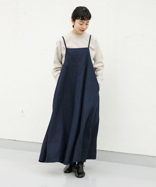 かぐれ＊コットンリネンラミーサスペンダーワンピース/チャコール かぐれ（カグレ）の「リネンキャミワンピース（ワンピース
