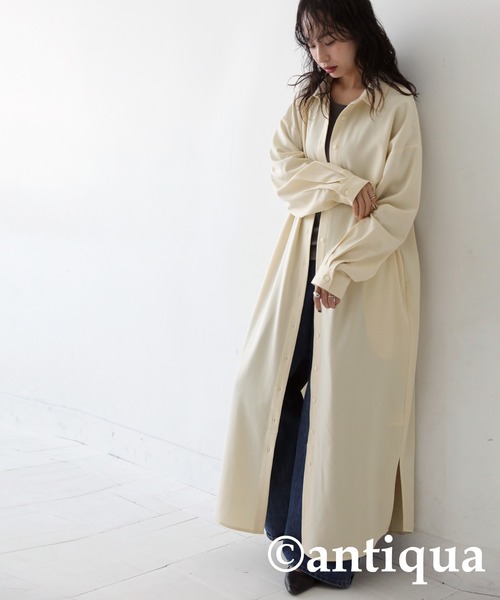 antiqua(アンティカ)の「とろみ生地シャツワンピース(シャツワンピース・レディース・オフホワイト/ブラック/ライトグリーン・R/P)」の6枚目の写真