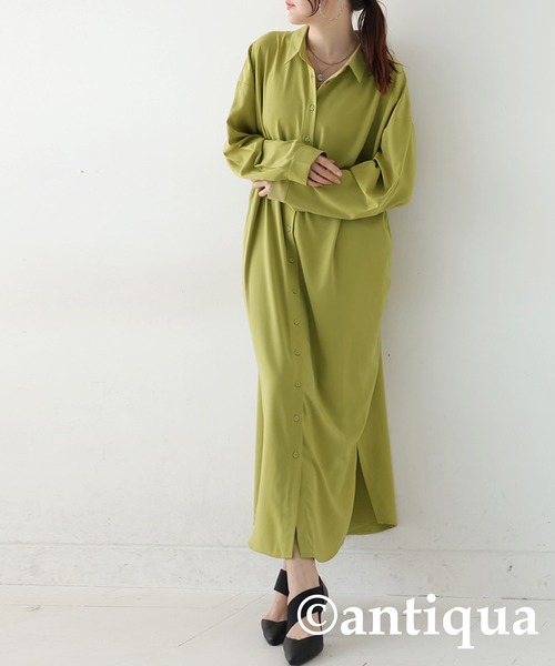 antiqua(アンティカ)の「とろみ生地シャツワンピース(シャツワンピース・レディース・オフホワイト/ブラック/ライトグリーン・R/P)」の17枚目の写真