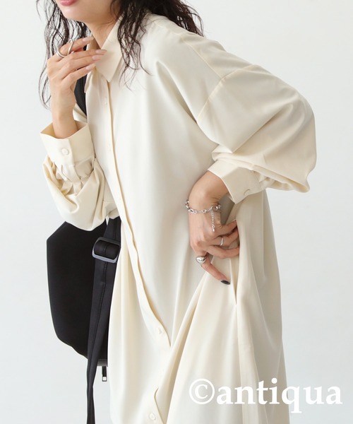 antiqua(アンティカ)の「とろみ生地シャツワンピース(シャツワンピース・レディース・オフホワイト/ブラック/ライトグリーン・R/P)」の5枚目の写真
