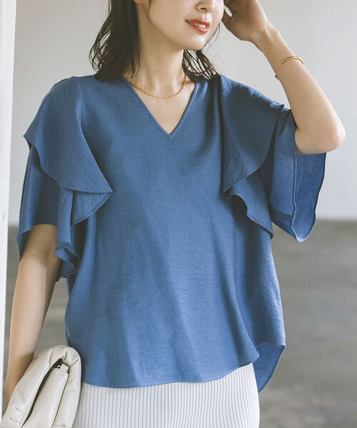 【美品】Noble ファジーリネンラッフルブラウス Noble（ノーブル）の「ファジーリネンラッフルブラウス（シャツ