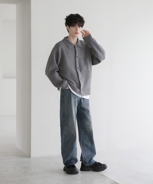 ASTRONOMY（アストロノミー）の「ウォッシャブルニットシャツカーディガン（カーディガン/ボレロ・メンズ・オフホワイト/ブラック/チャコール/モカ/レッド・L/M/S）」の9枚目の写真