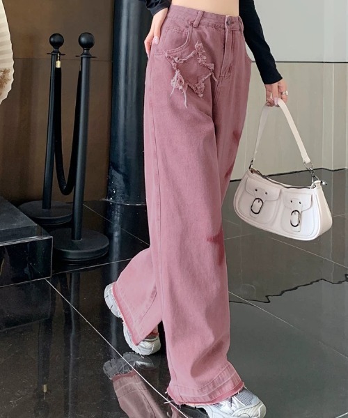Sibra(シブラ)の「スターししゅうデニムパンツ(デニムパンツ・レディース・ピンク・M)」の2枚目の写真