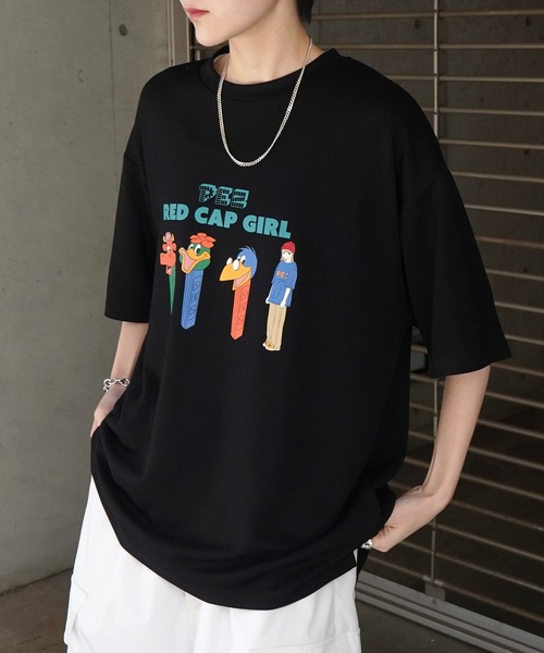 Red Cap Girl（レッドキャプガール）の「【RED CAP GIRL × PEZ】RCG×PEZコラボ フロント / バックプリント ドレープとろみ ビッグシルエットポンチTシャツ カットソー（Tシャツ/カットソー・メンズ・ホワイト/ブラック/ベージュ系その他/ブルー系その他/ブラック系その他/グレー系その他/ブルー/ホワイト系その他/ベージュ/グレー・M/L/XL）」の4枚目の写真