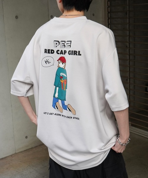 Red Cap Girl（レッドキャプガール）の「【RED CAP GIRL × PEZ】RCG×PEZコラボ フロント / バックプリント ドレープとろみ ビッグシルエットポンチTシャツ カットソー（Tシャツ/カットソー・メンズ・ホワイト/ブラック/ベージュ系その他/ブルー系その他/ブラック系その他/グレー系その他/ブルー/ホワイト系その他/ベージュ/グレー・M/L/XL）」の5枚目の写真
