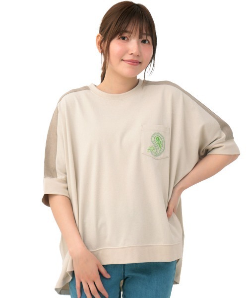 チチカカ（チチカカ）の「シャンブレードッキングビッグＴシャツ（Tシャツ/カットソー・レディース・チャコールグレー/ブルー/ベージュ・FREE）」の4枚目の写真