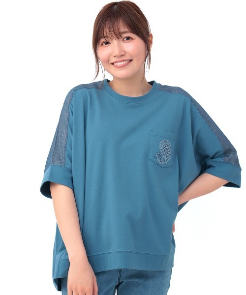 チチカカ（チチカカ）の「シャンブレードッキングビッグＴシャツ（Tシャツ/カットソー・レディース・チャコールグレー/ブルー/ベージュ・FREE）」の5枚目の写真